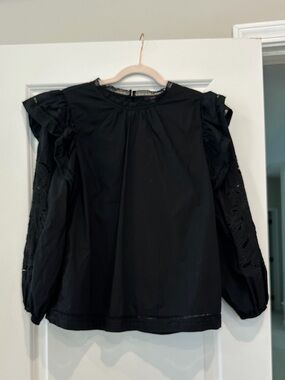 J. Crew Black Long-Sleeve Lace Sleeve Blouse